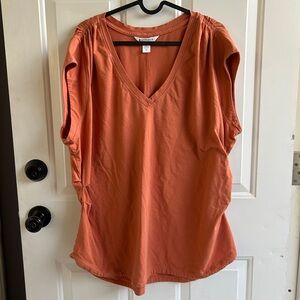 Women's Athleta Rust Orange Athleisure Top 2X Capped Sleeves Ruched Siding